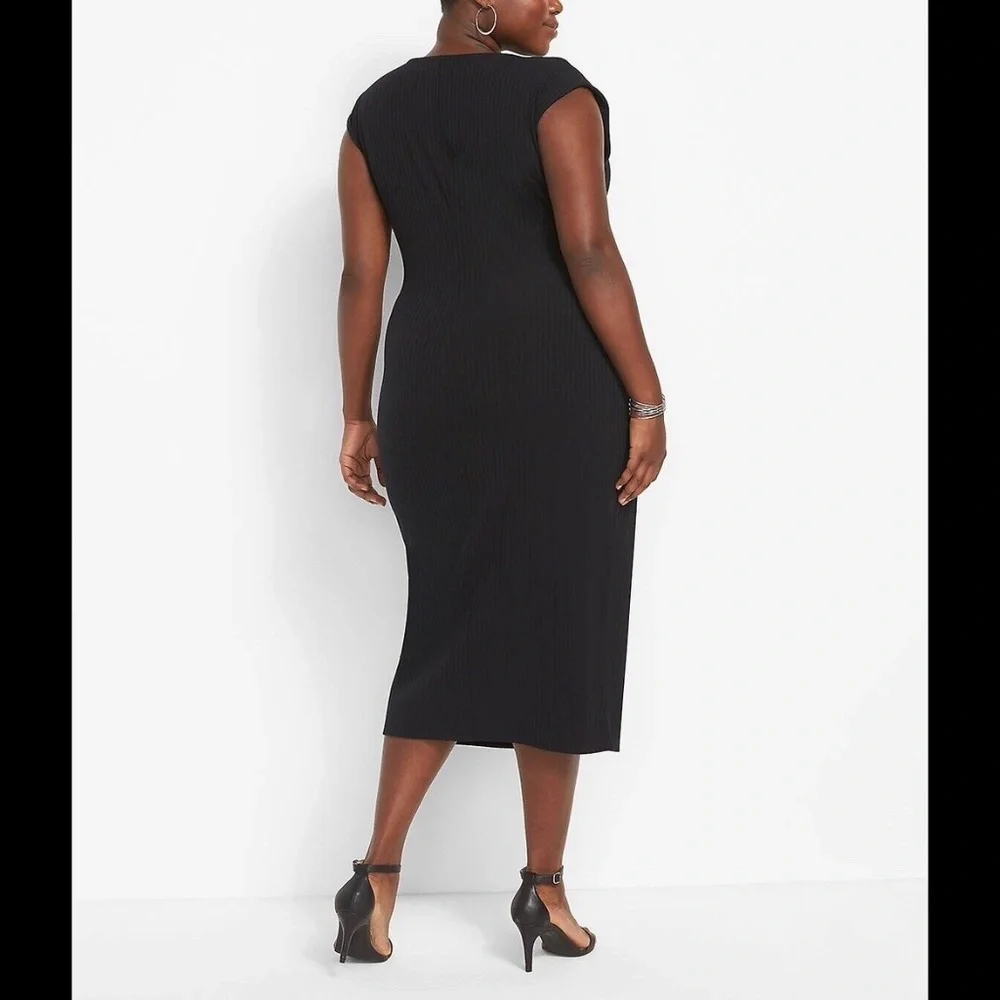 NWOT Lane Bryant Cap Sleeve Twist Neck Bodycon Ribbed Dress Black Size 26/28